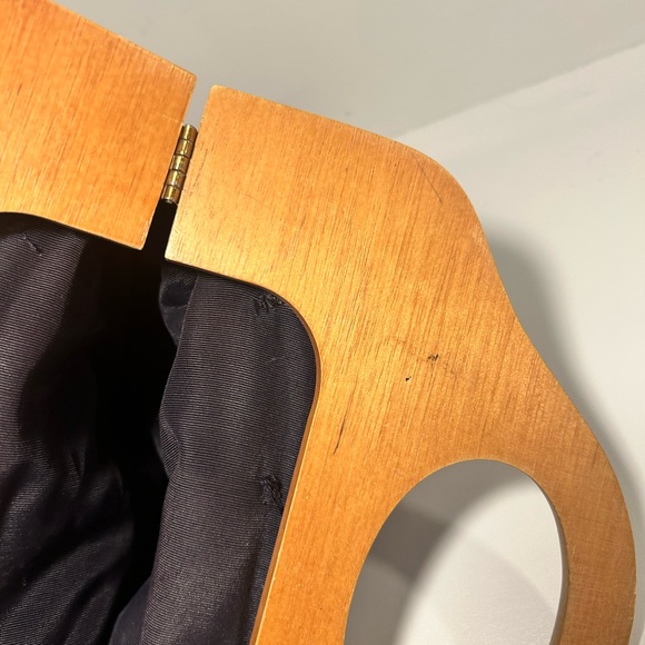 Vintage Wood Frame Purse Floral Fabric Handbag Boho Retro 1970s - Picture 10 of 13